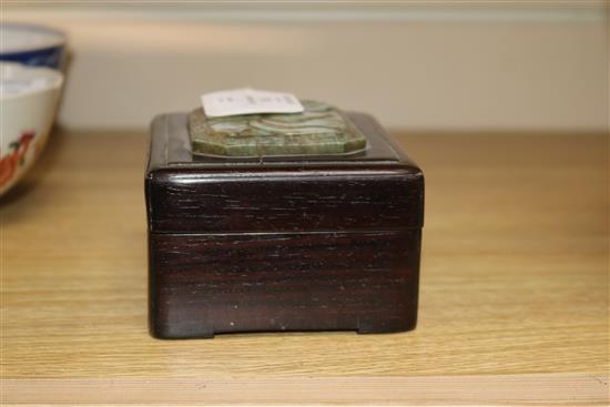 A Chinese hardstone and wood box length 11.5cm